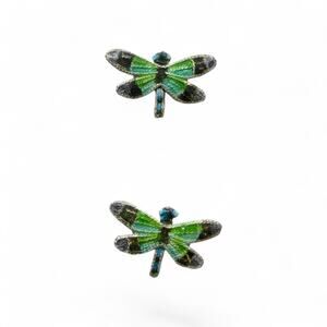 Radiant Gossamerwing Dragonfly Stud Earrings Sterling Silver Cloisonne Enamel